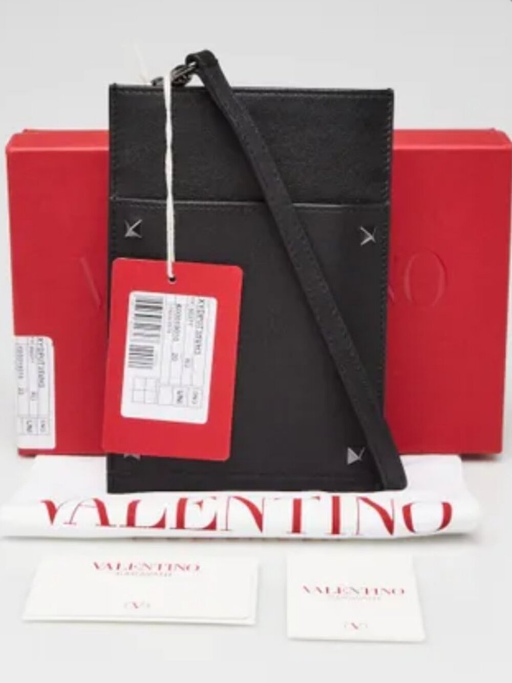 Valentino Garavani Leather Rockstud Phone Case Pouch Crossbody Bag in Black, NWT